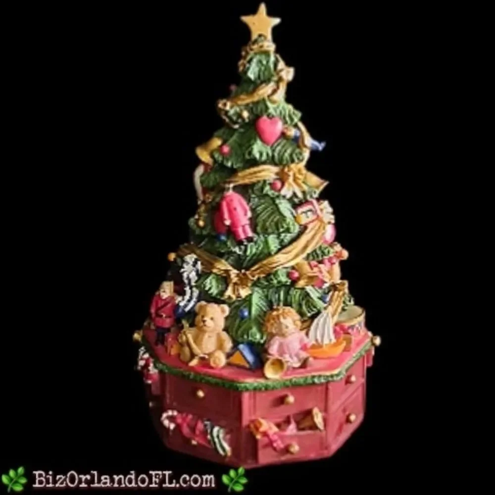 VINTAGE: Christmas Tree on Stand with Toys Music Box Plays 
